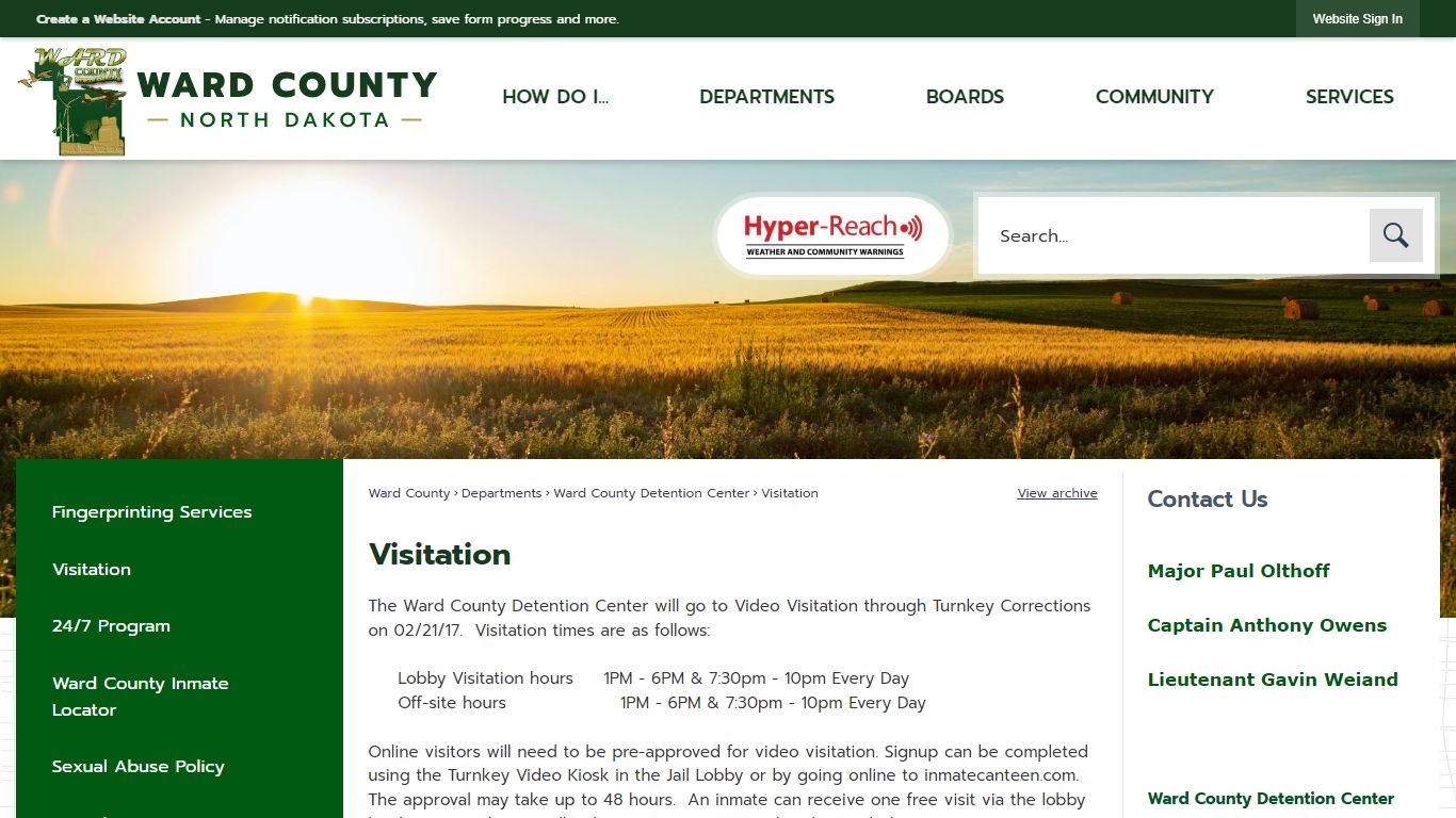 Visitation | Ward County, ND - Official Website